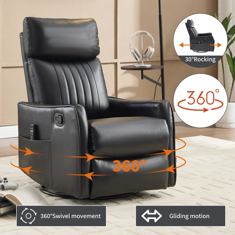 Black Faux Leather Heat Massage Manual Recliner Chair by HouseOfZazla
