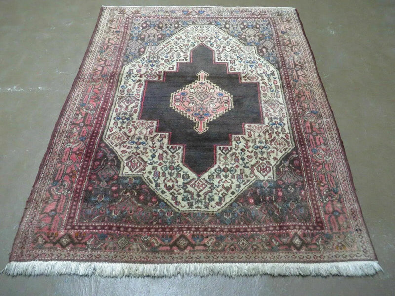 4' X 5' Antique Handmade India Floral Oriental Wool Rug Brown Vegetable Dyes by Jewel Rugs