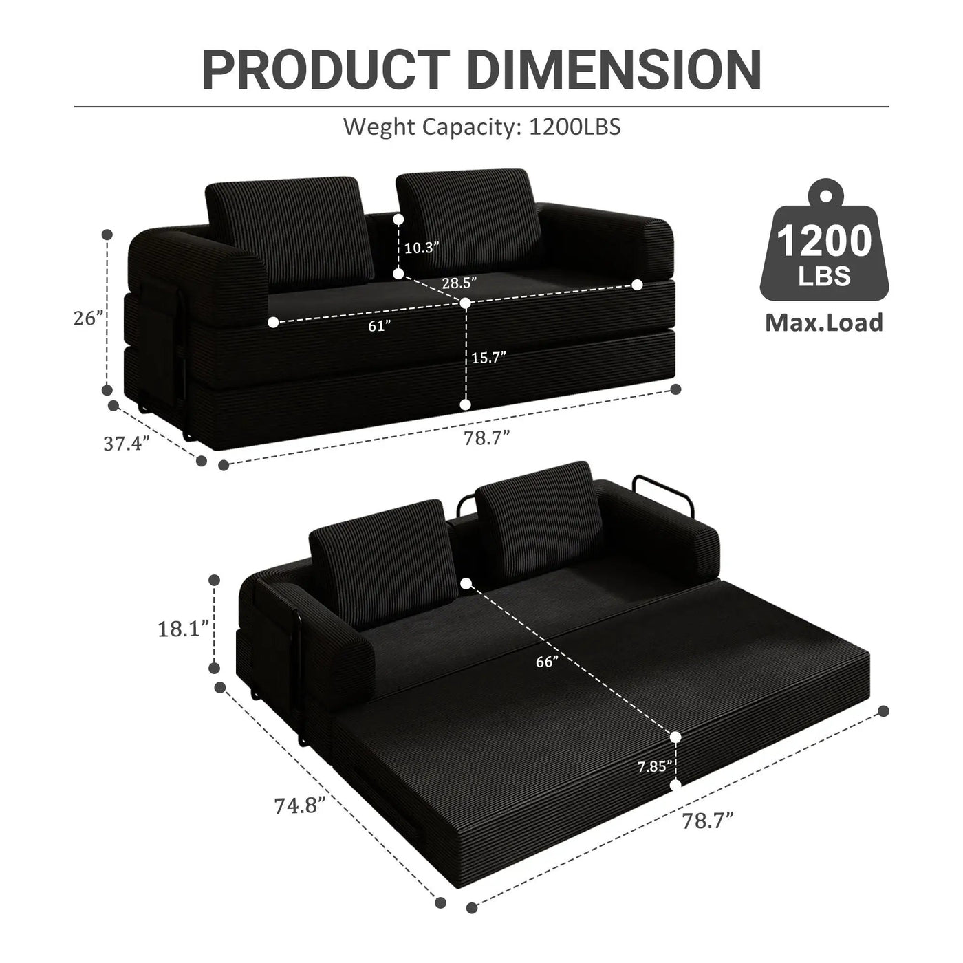 Convertible Sleeper Sofa Bed With Cylindrical Pillow by HouseOfZazla