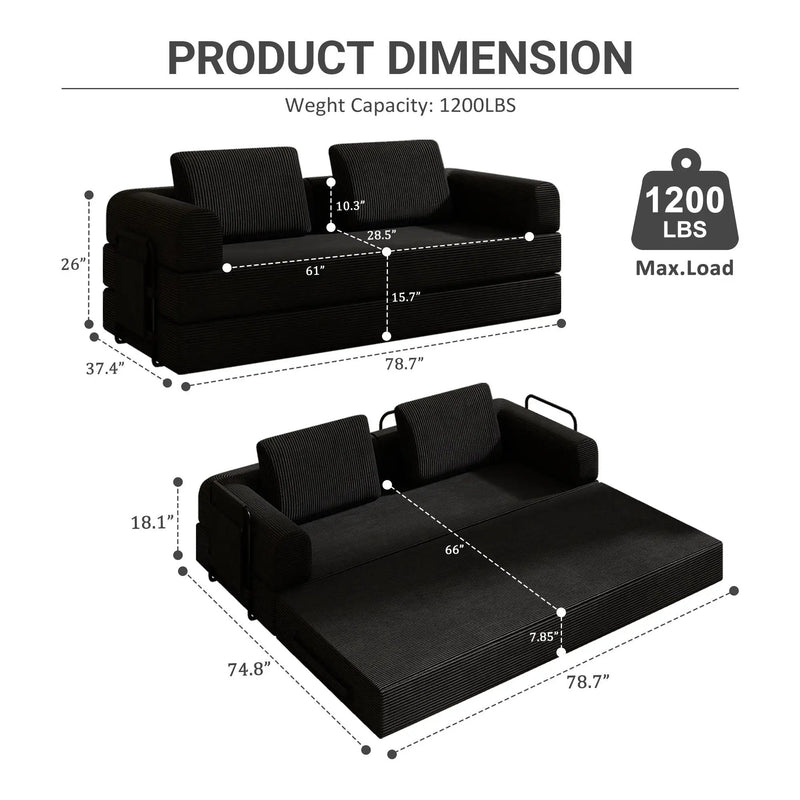Convertible Sleeper Sofa Bed With Cylindrical Pillow by HouseOfZazla