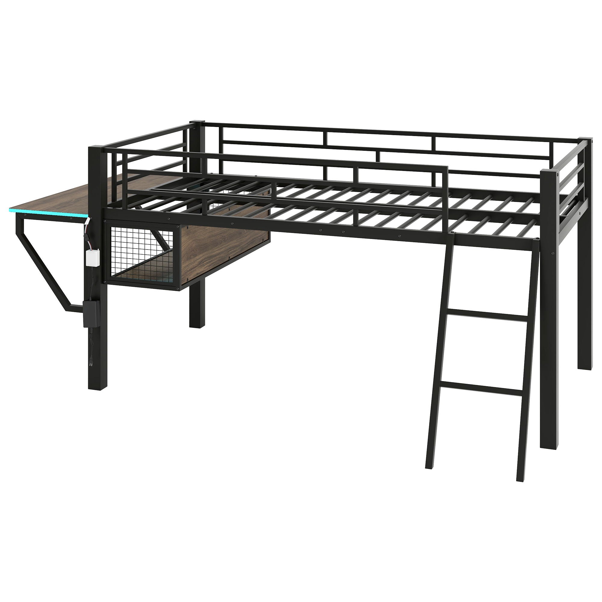 Gaming - Twin Loft Bed With Desk And LED - Black by HouseOfZazla