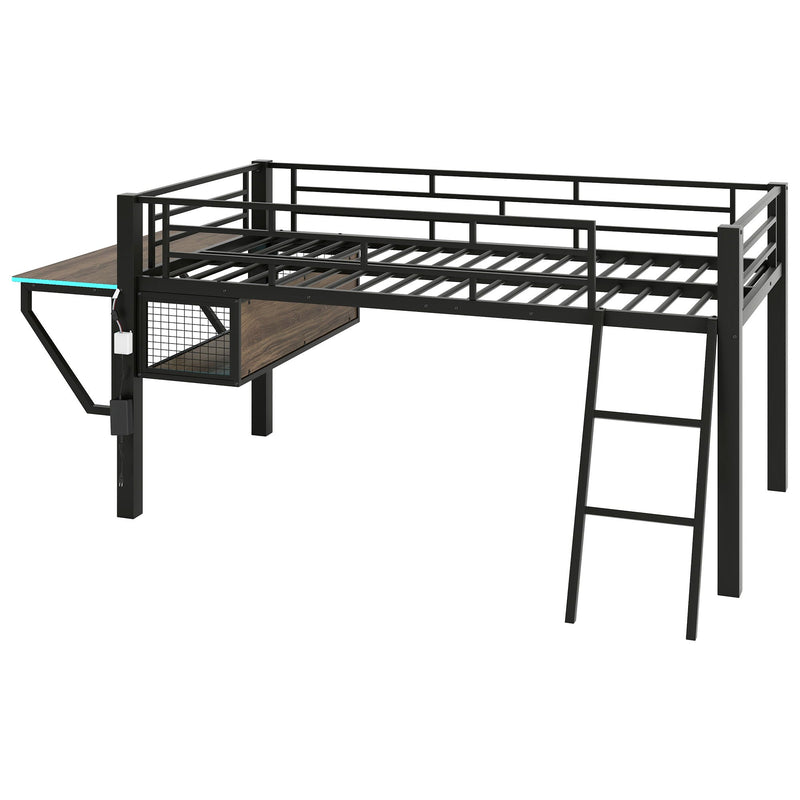 Gaming - Twin Loft Bed With Desk And LED - Black by HouseOfZazla