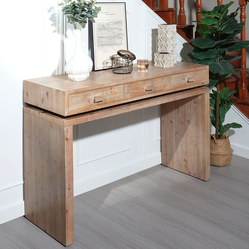 Rustic Wood Console Table With 3 Drawers Entryway Table For Hallway, Foyer, Or Office - Natural / Natural & Light Brown / Natural Wood / Natural Wood Wash / Natural / Rustic by HouseOfZazla