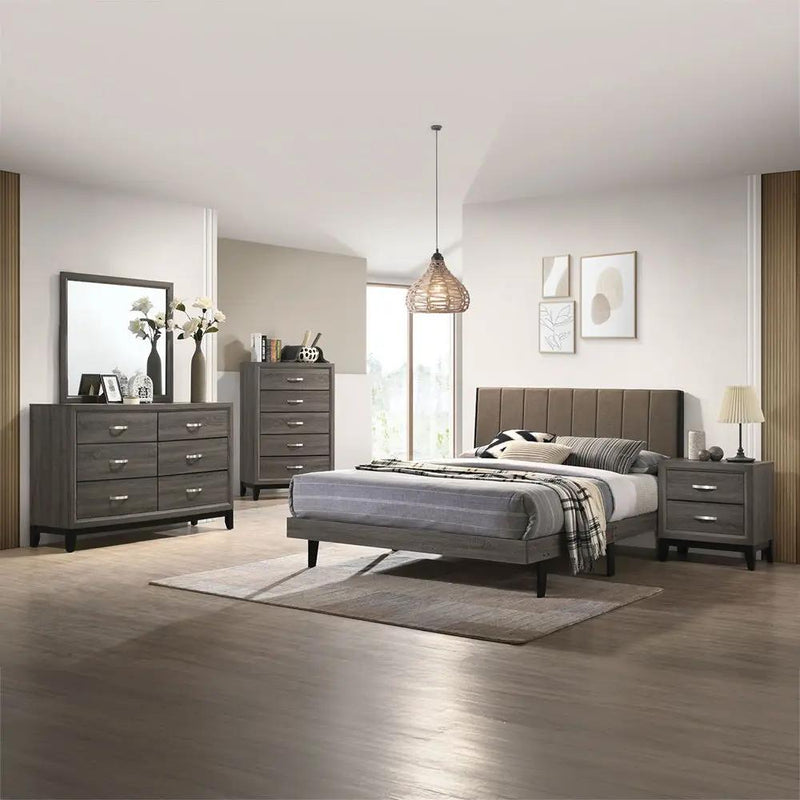 Valdemar - Queen Bed - Brown Fabric & Weathered Gray by Unique Piece Furniture