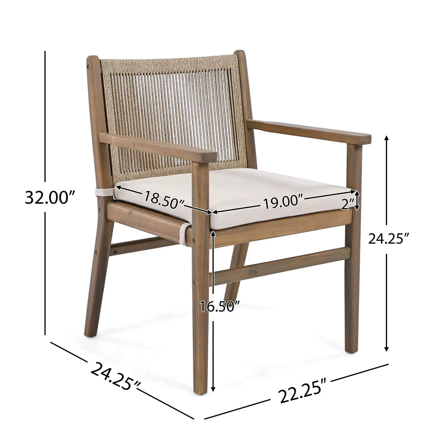Outdoor Acacia Wood Patio Dining Armchair (Set of 2) by HouseOfZazla
