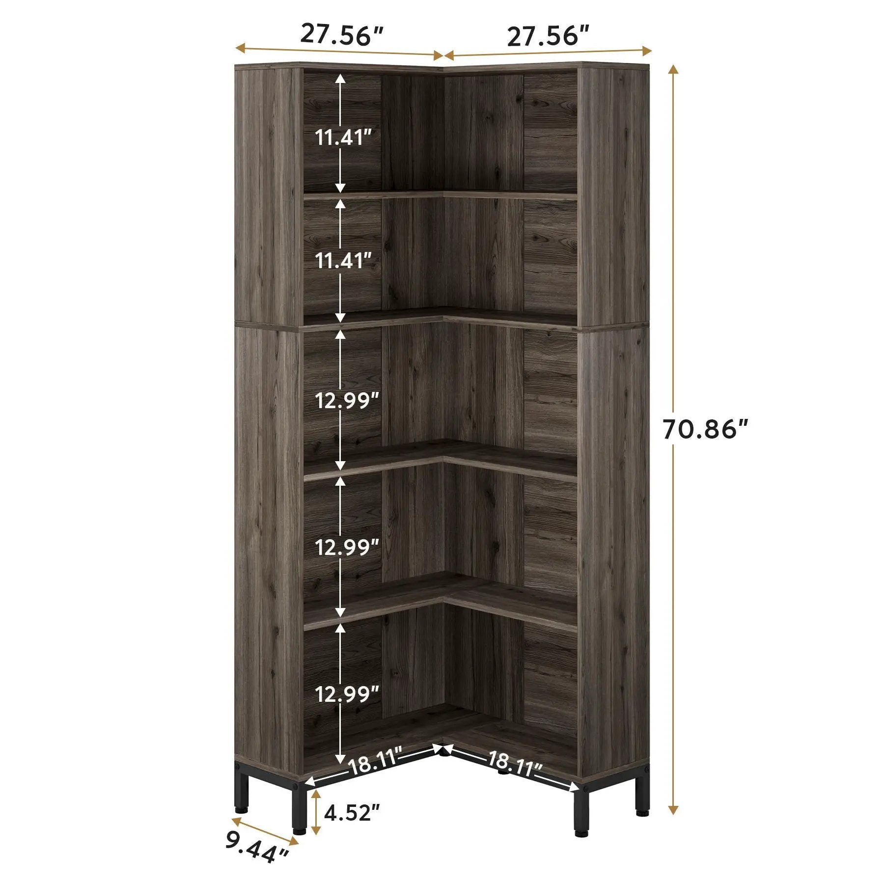 L-Shaped Bookcase, 5 Tier Freestanding Corner Bookshelf by HouseOfZazla