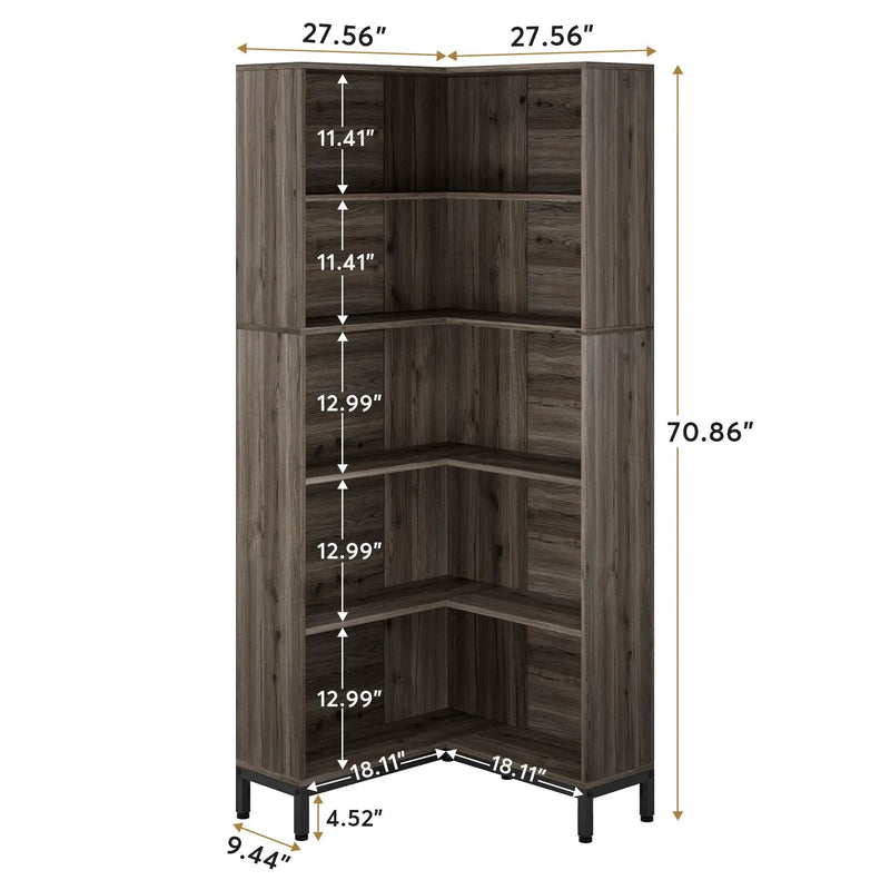 L-Shaped Bookcase, 5 Tier Freestanding Corner Bookshelf by HouseOfZazla