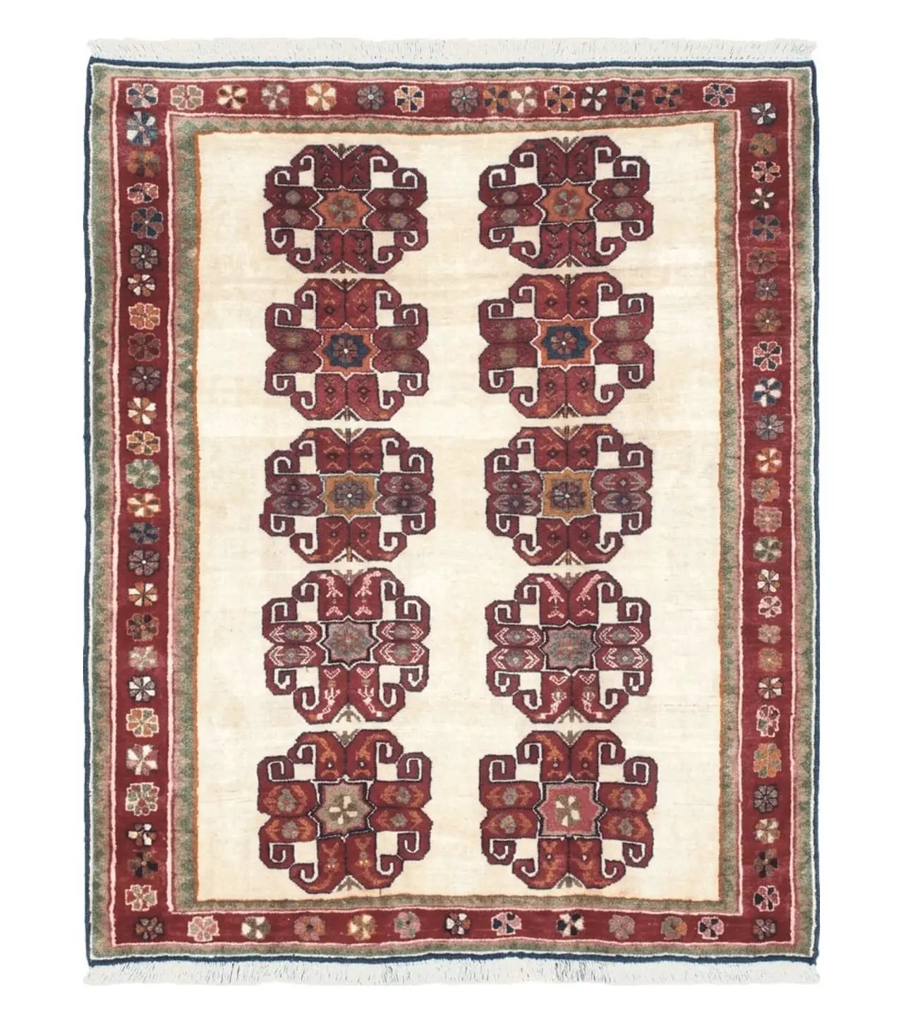 Vintage Persian Gabbeh Rug, Dark Red & Cream, Hand-Knotted, 5' x 6' 4" by Jewel Rugs