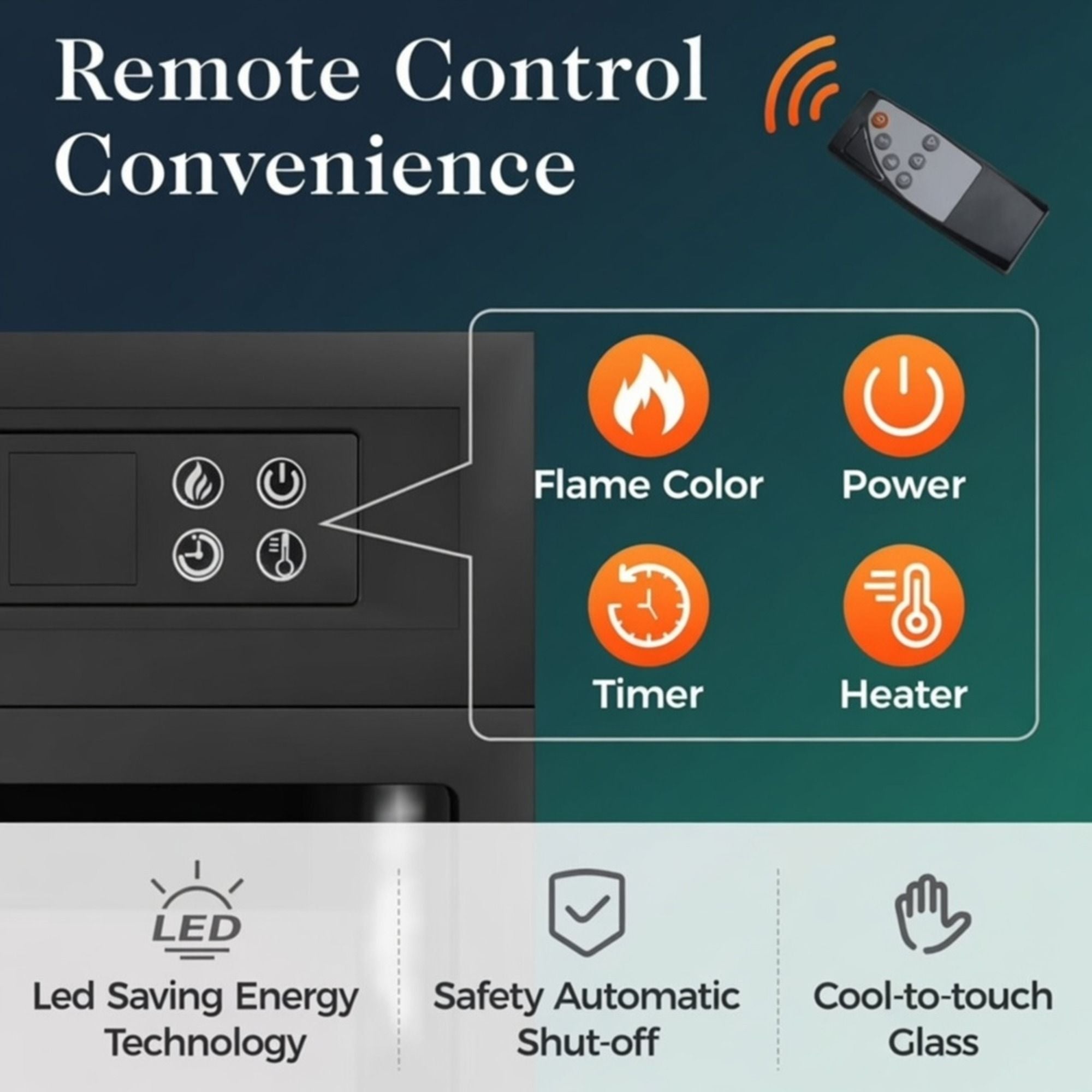 Electric Fireplace Insert Heater With Multicolor Flames, Remote Control - Black by HouseOfZazla