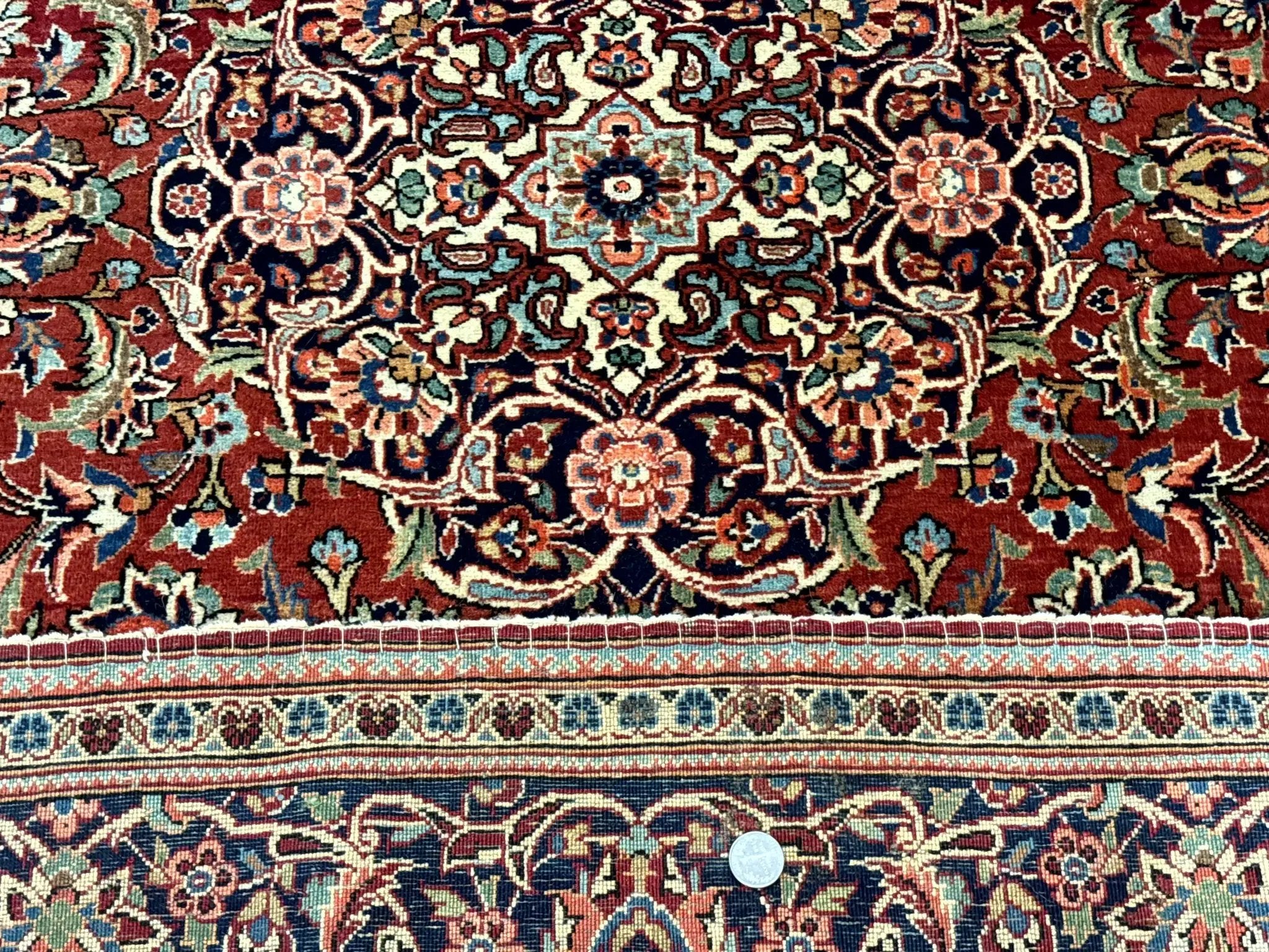 Persian Kashan Rug 4x7, Red and Navy Blue, Floral Antique Carpet by Jewel Rugs