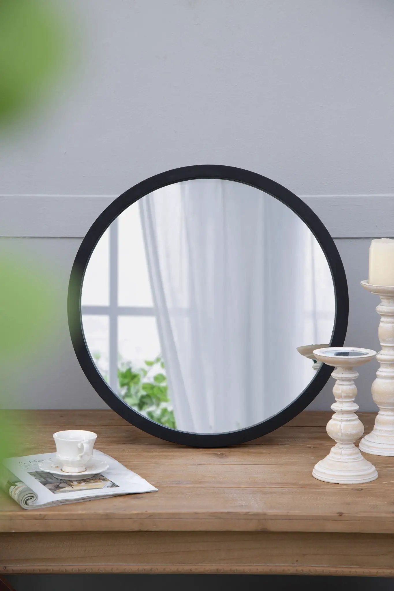 Circle Wall Mirror With Wooden Frame for Living Room by HouseOfZazla