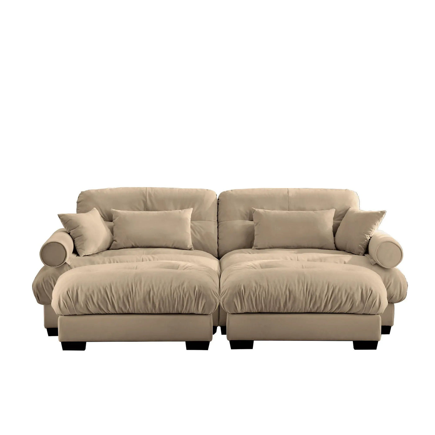 Modern Sectional Sofa With Ottoman, Round Bolster Armrests, Waist And Throw Pillows by HouseOfZazla