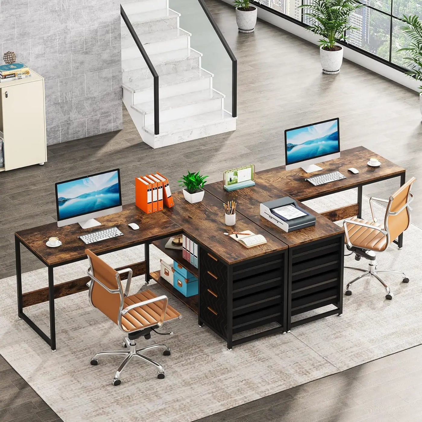 L-Shaped Computer Desk With Drawers And Shelves, Workstation For Home Office by HouseOfZazla
