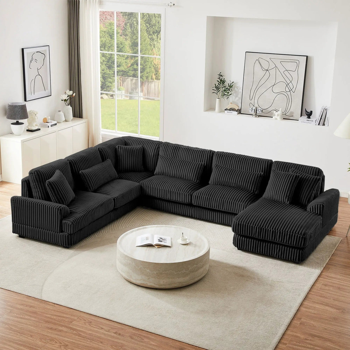 Oversized Sectional Sofa U - Shaped Sofa Couch Modern Sofa Upholstered In Soft With A Chaise Lounge For Living Room by Unique Piece Furniture