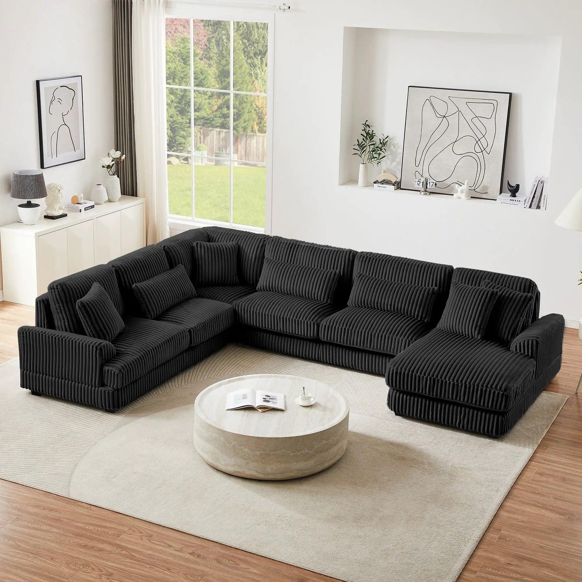 Oversized Sectional Sofa U - Shaped Sofa Couch Modern Sofa Upholstered In Soft With A Chaise Lounge For Living Room by Unique Piece Furniture