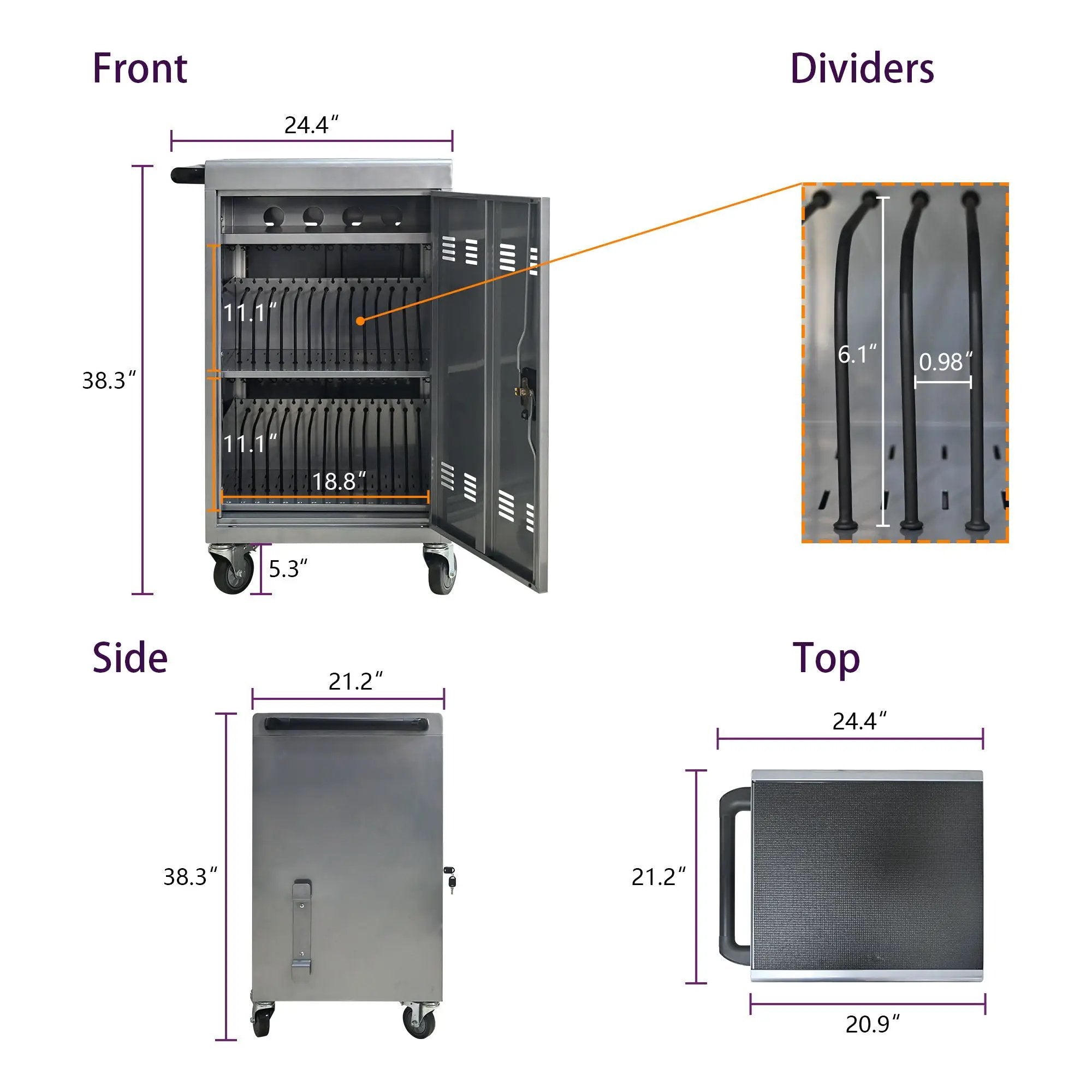 Mobile Charging Cart Station for Chromebook, Tablet and Laptop Computer with Power Strip Included by HouseOfZazla