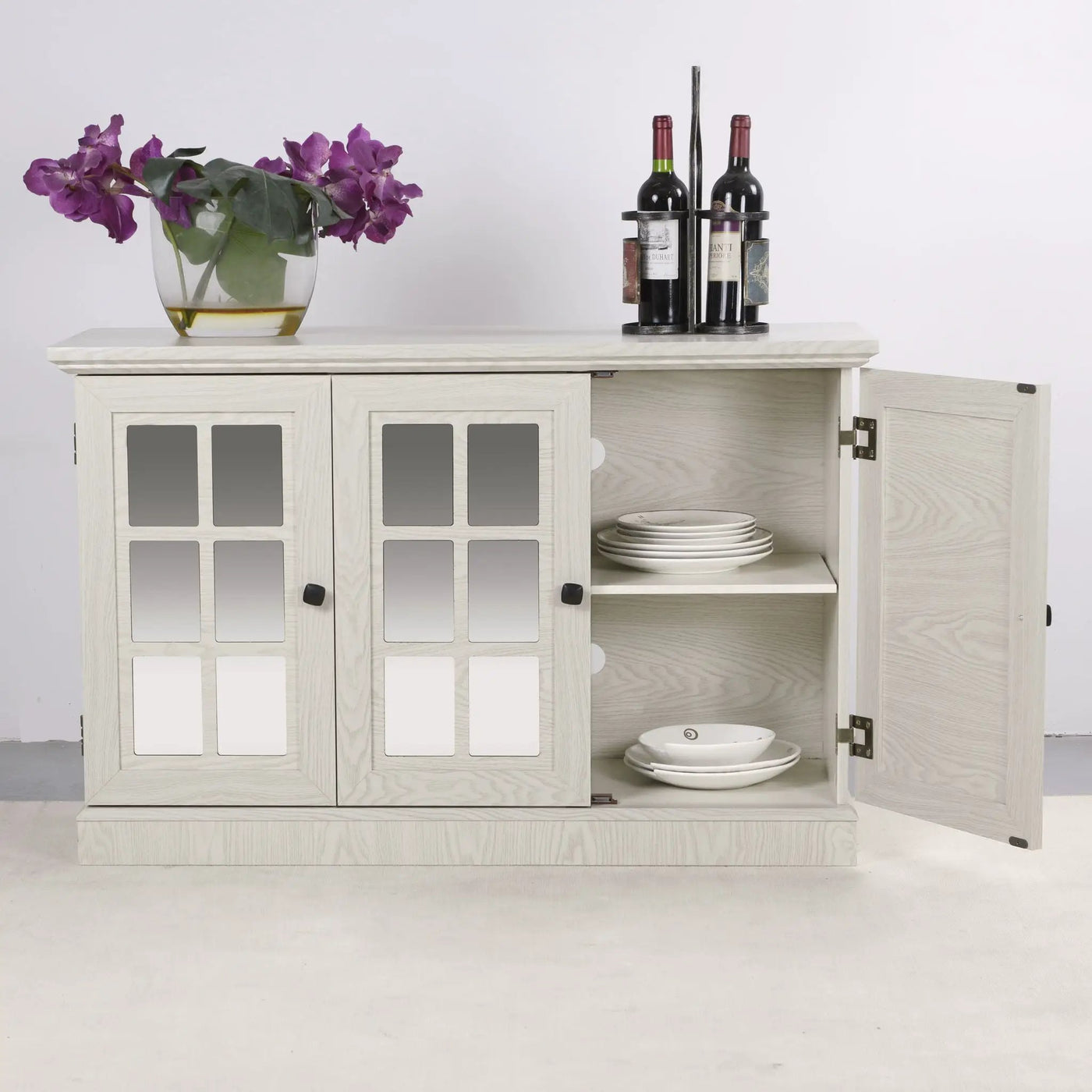 Storage Cabinet With 3 Mirrored Acrylic Doors, Adjustable Shelves by HouseOfZazla