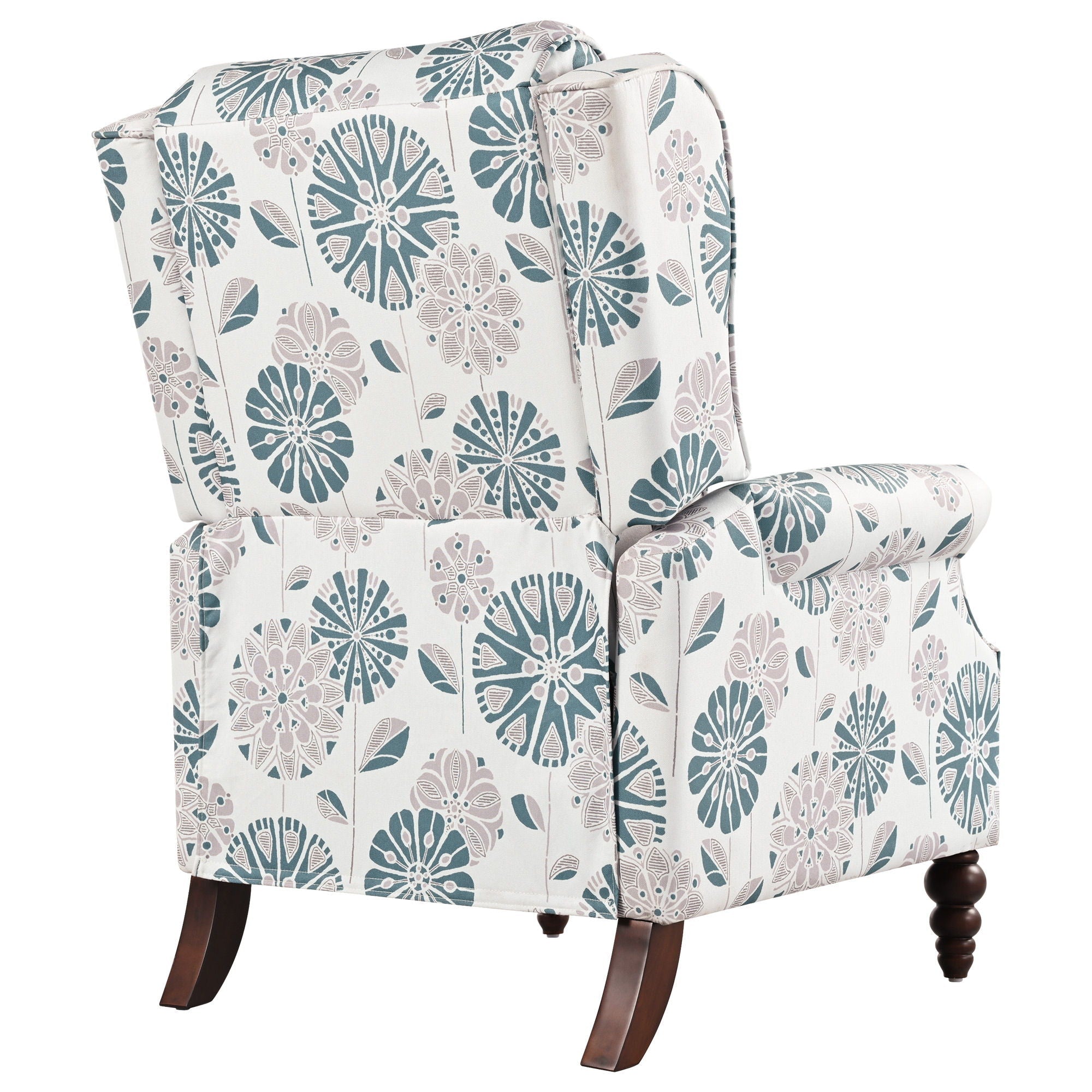 Push Back Recliner Chair Upholstered With Classic Wing Back And Solid Gourd-Shaped Legs