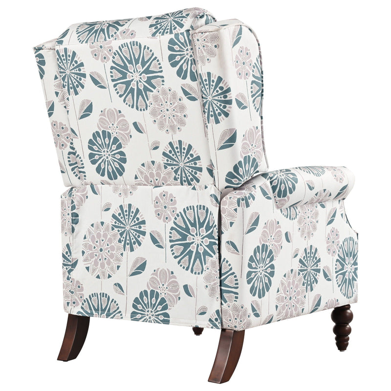 Push Back Recliner Chair Upholstered With Classic Wing Back And Solid Gourd-Shaped Legs