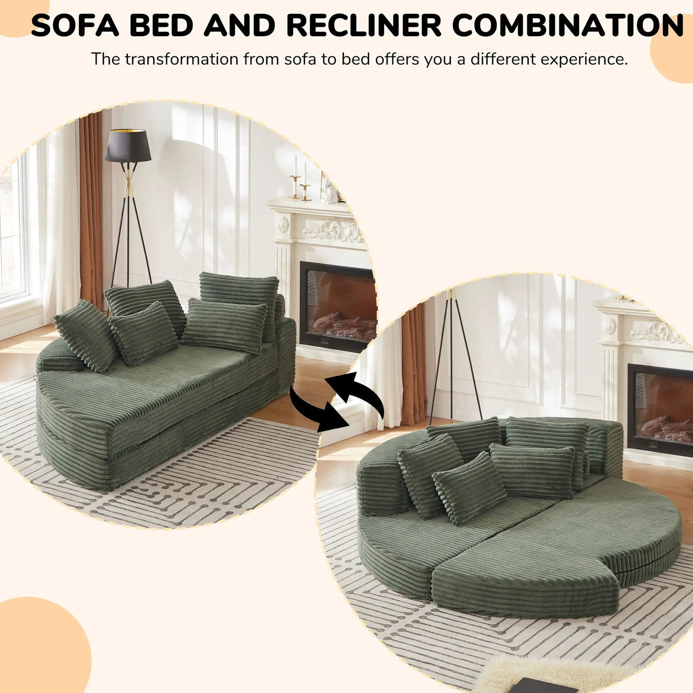 Semi Circular 2 In 1 Sofa Bed With Neck Pillow And Throw Pillows by HouseOfZazla