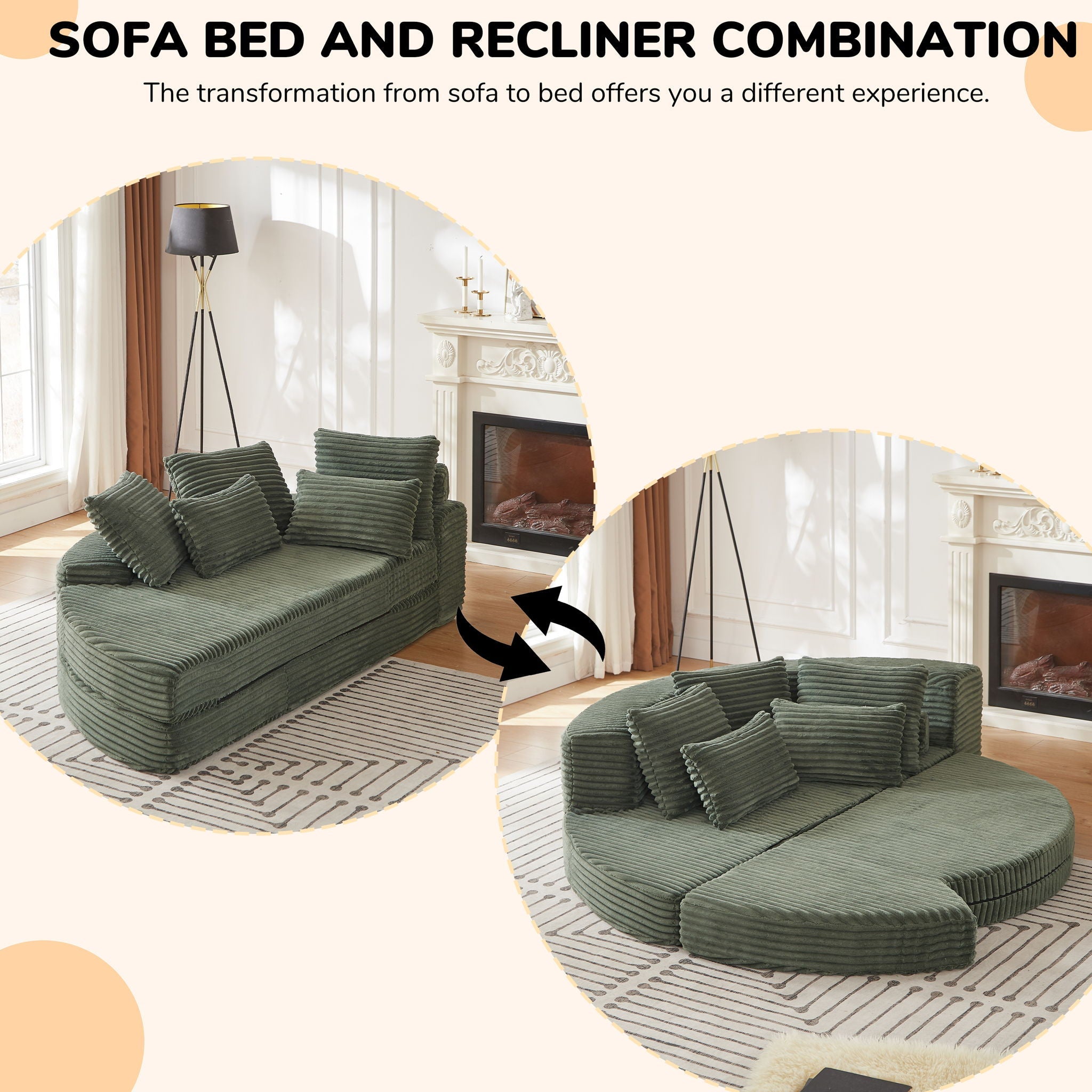 Semi Circular 2 In 1 Sofa Bed With Neck Pillow And Throw Pillows by HouseOfZazla