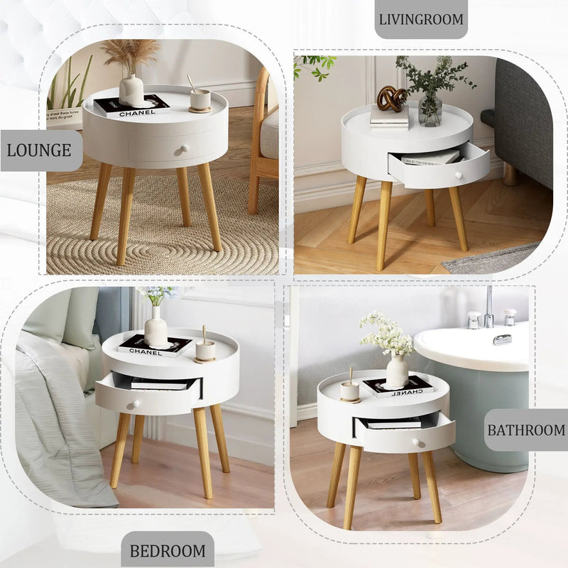 Nightstand With Storage Drawer, Bedside Table For Bedroom - White