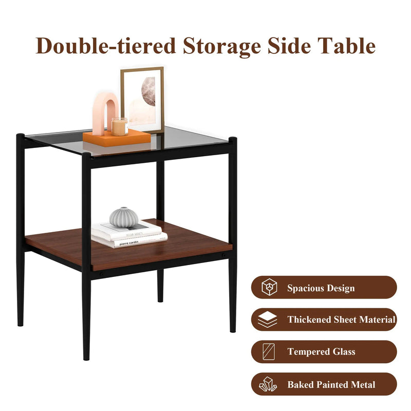 Set of 2 Rectangle End Table Gray Glass by HouseOfZazla