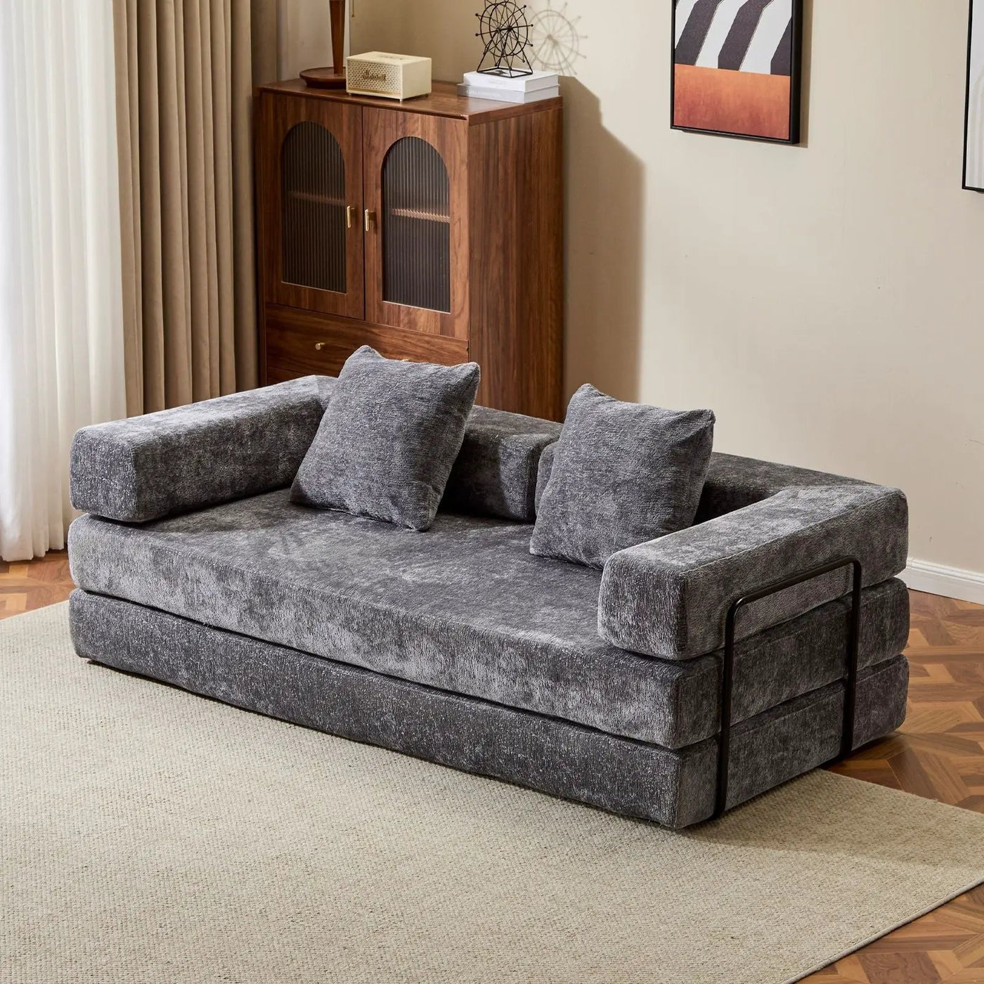 Convertible Floor Sofa Bed With Pillow Back Support Armrest by HouseOfZazla