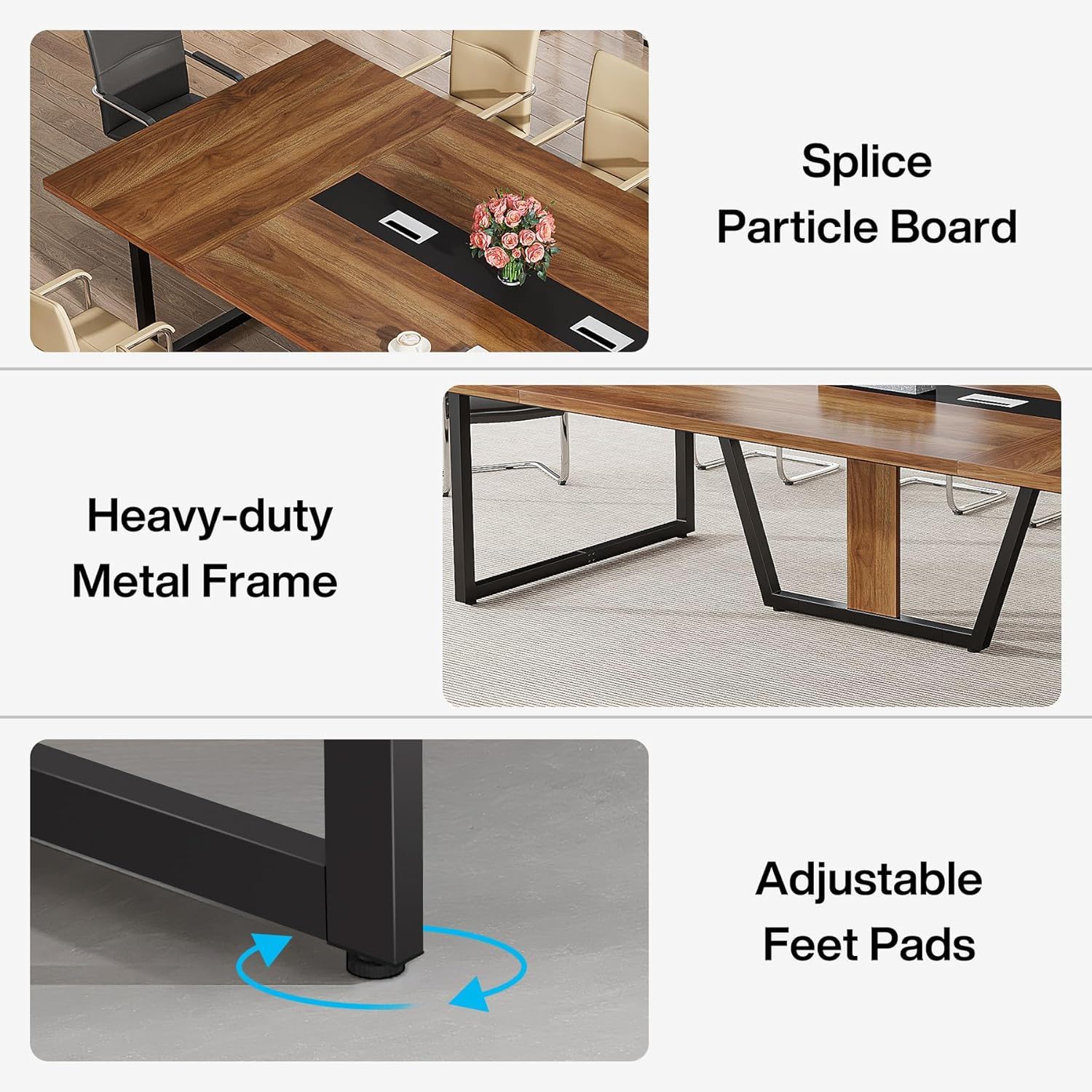 Conference Table For 8 - 10 People With Cable Management - Brown / Black by HouseOfZazla