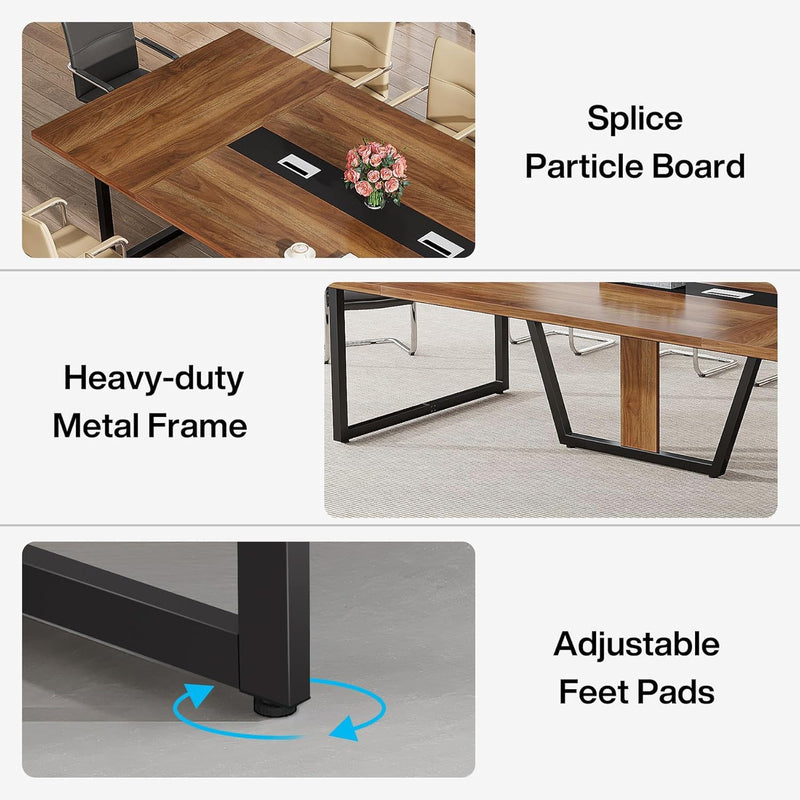 Conference Table For 8 - 10 People With Cable Management - Brown / Black by HouseOfZazla