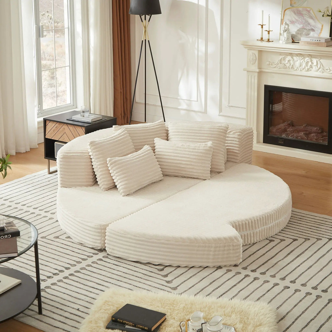 Semi Circular 2 In 1 Sofa Bed With Neck Pillow And Throw Pillows by HouseOfZazla