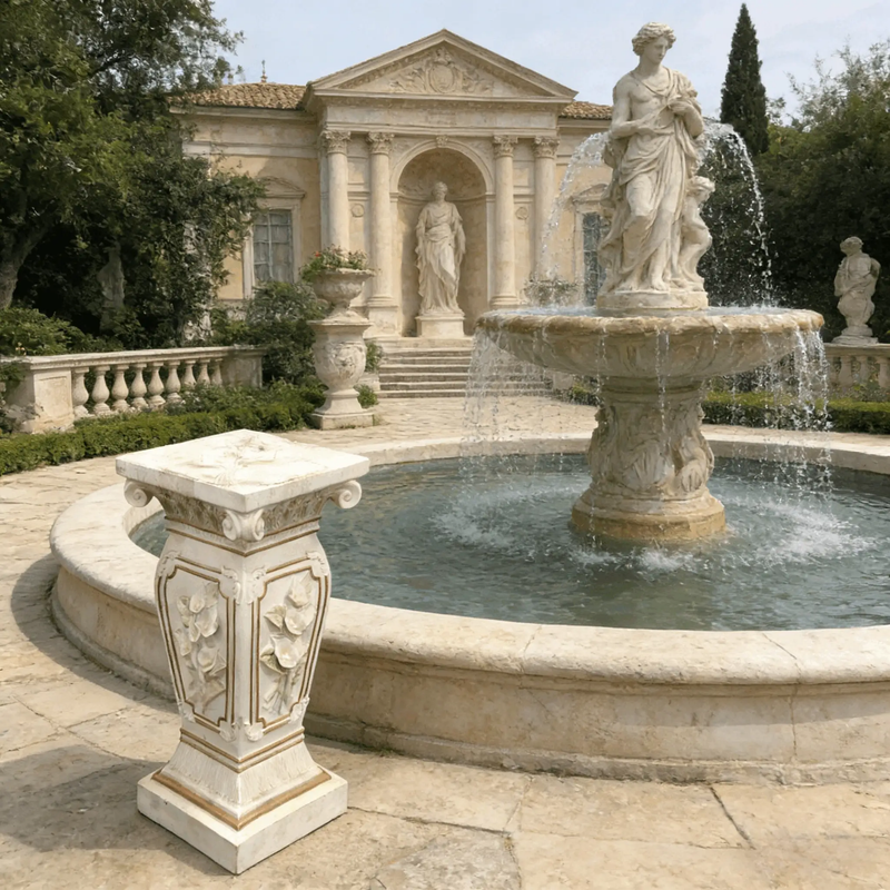 22.05" H x 9.06" W European Style Floral Carved Roman Column Pedestal by HouseOfZazla