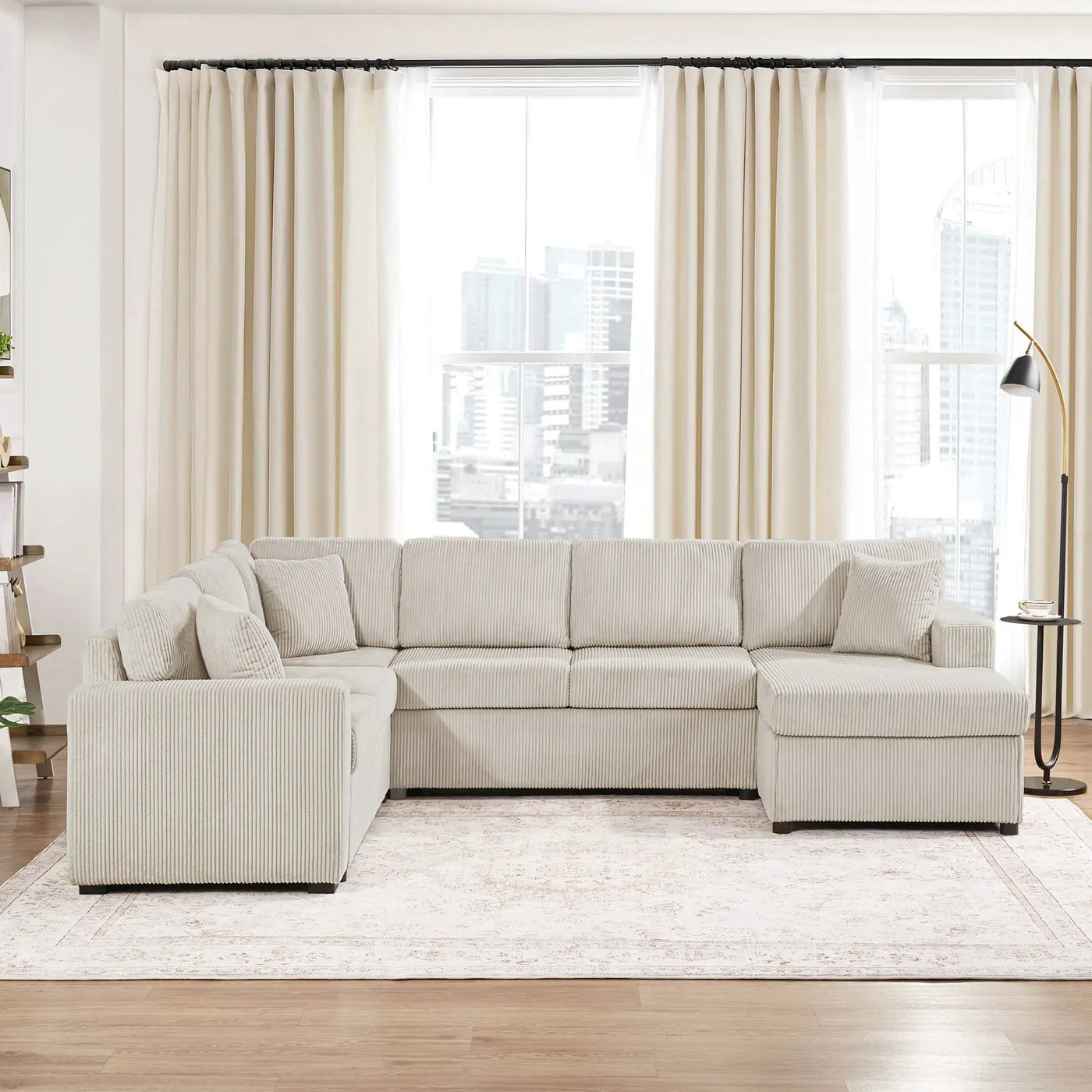 Oversized Sectional U-Shaped Sofa With Chaise Lounge And Three Soft Throw Pillows by HouseOfZazla