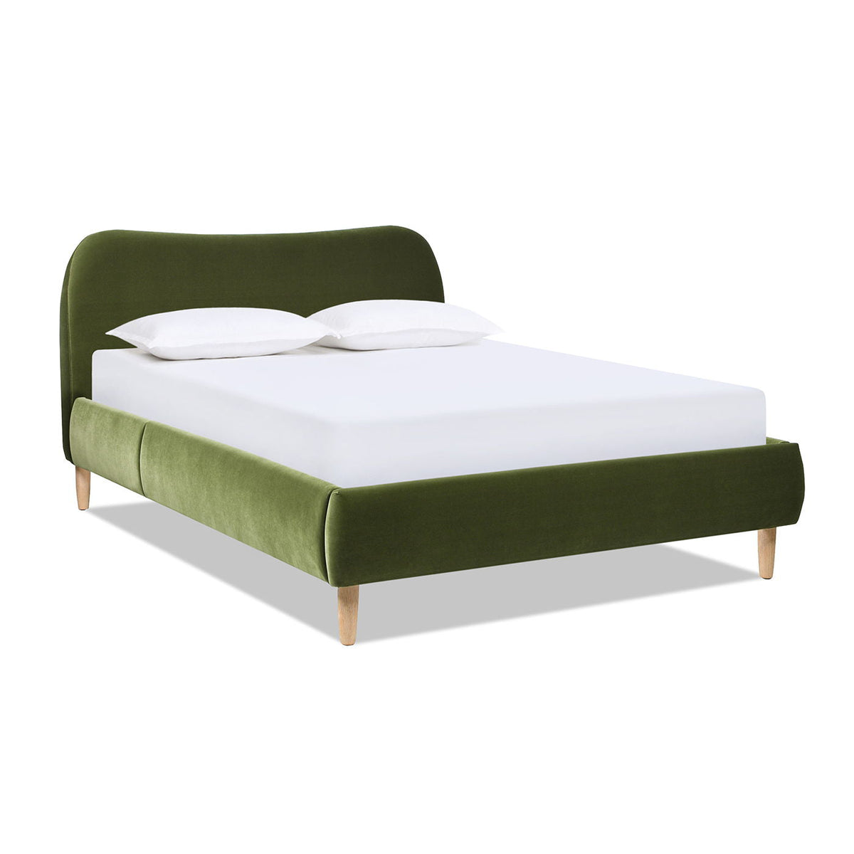 Curved Headboard Upholstered Platform Bed with Mattress Support - Black, White, Dark Green, photo 35 of 40