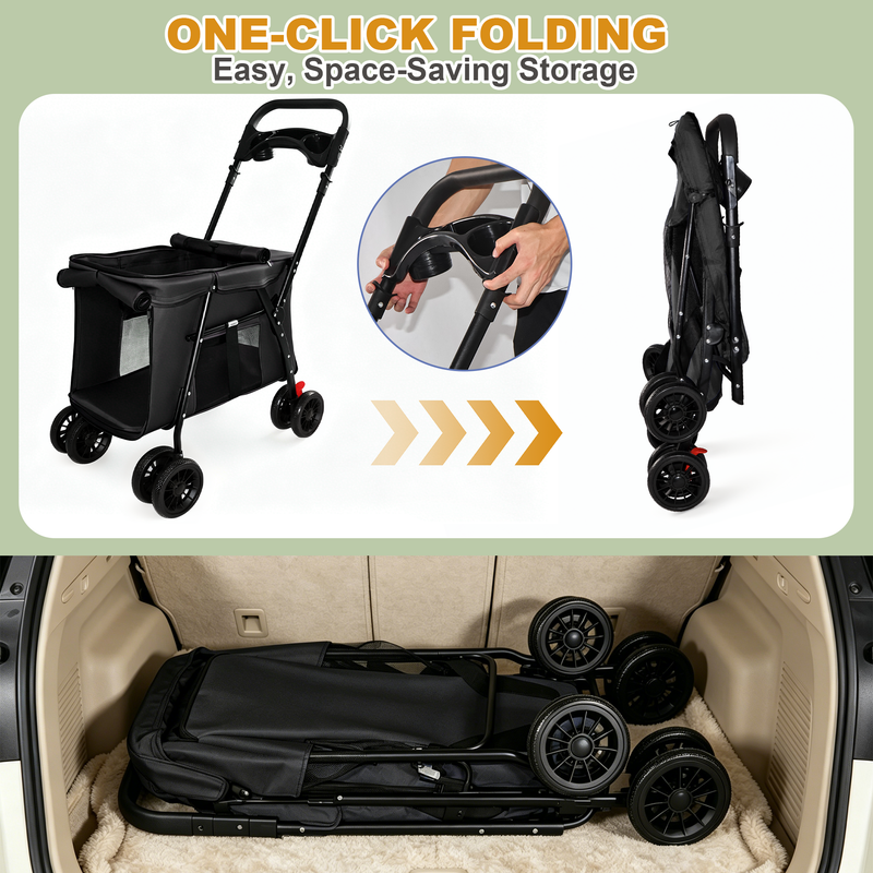 Pet Stroller Foldable 4-Wheel Design with Breathable Mesh by HouseOfZazla