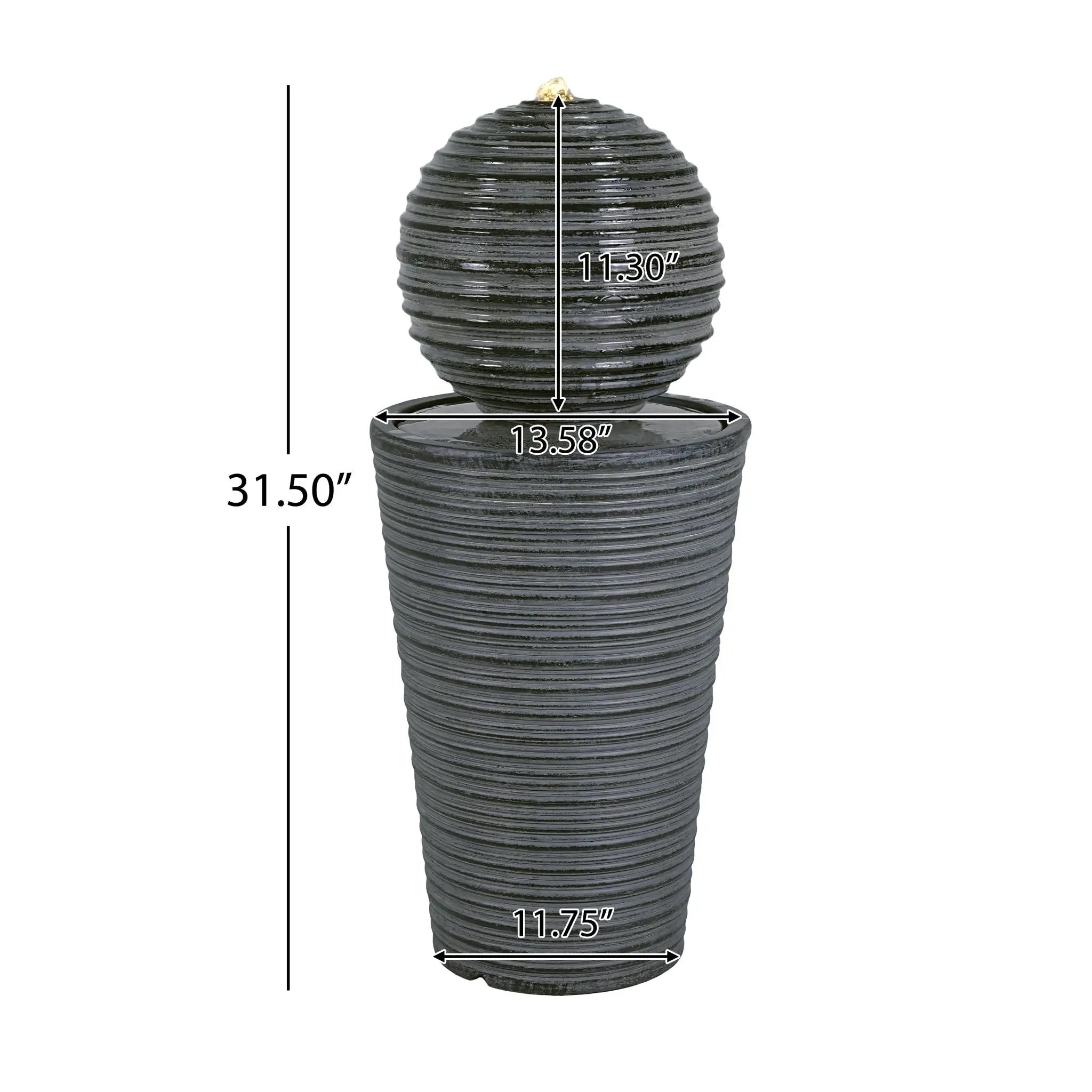 31.5" Tall Striped Column Fountain With LED Light Design For Outdoor Spaces - Gray by HouseOfZazla