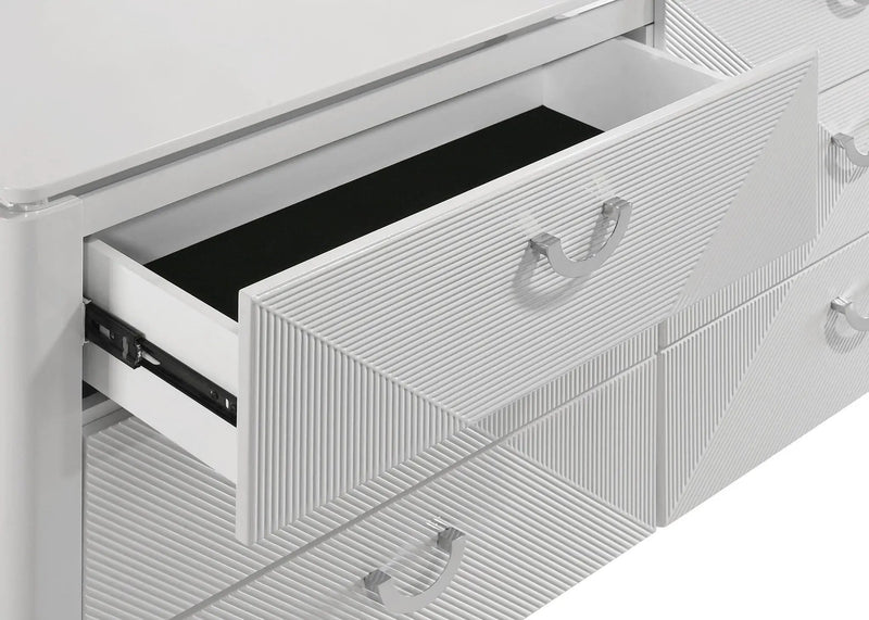Cassia 6-drawer Dresser Cabinet with Mirror White High Gloss by Unique Piece Furniture