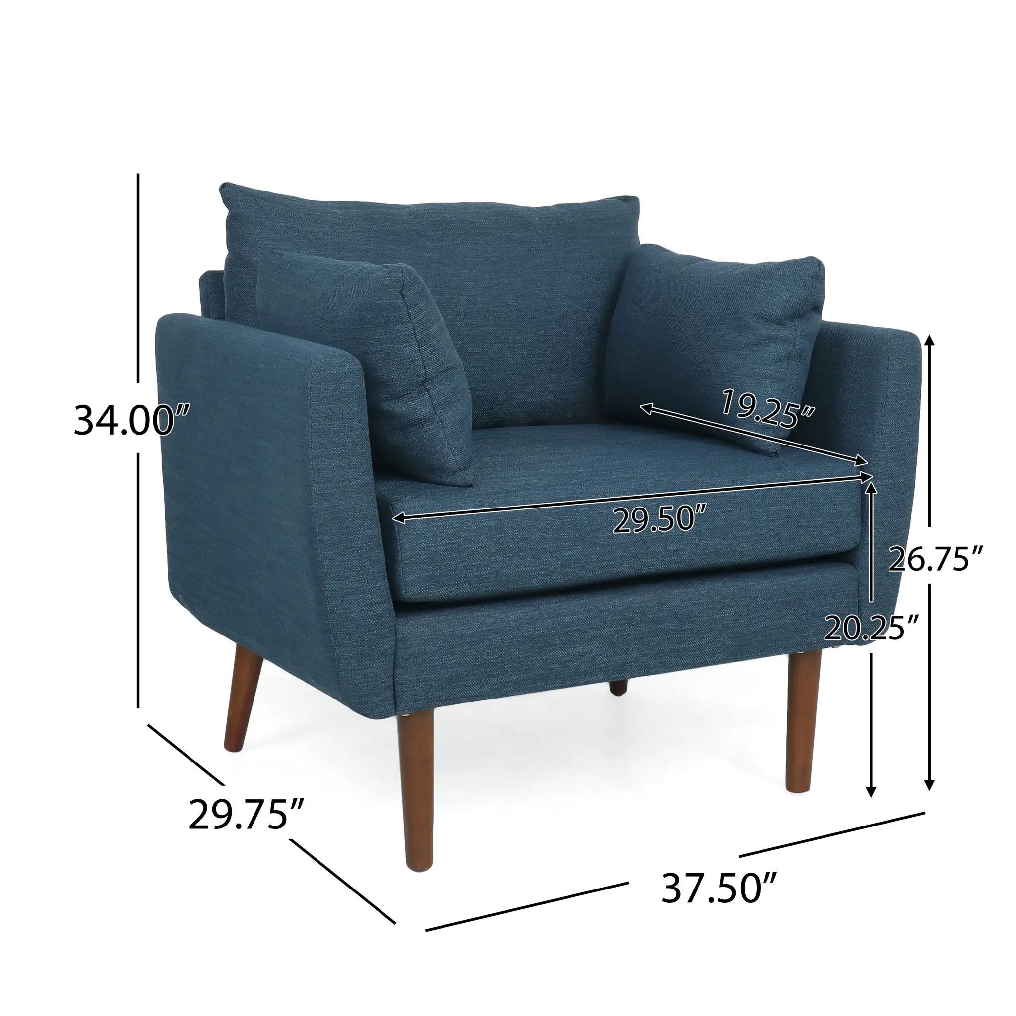 Luminate Upholstered Fabric Club Chair with Tapered Legs and 2 Accent Pillows by HouseOfZazla