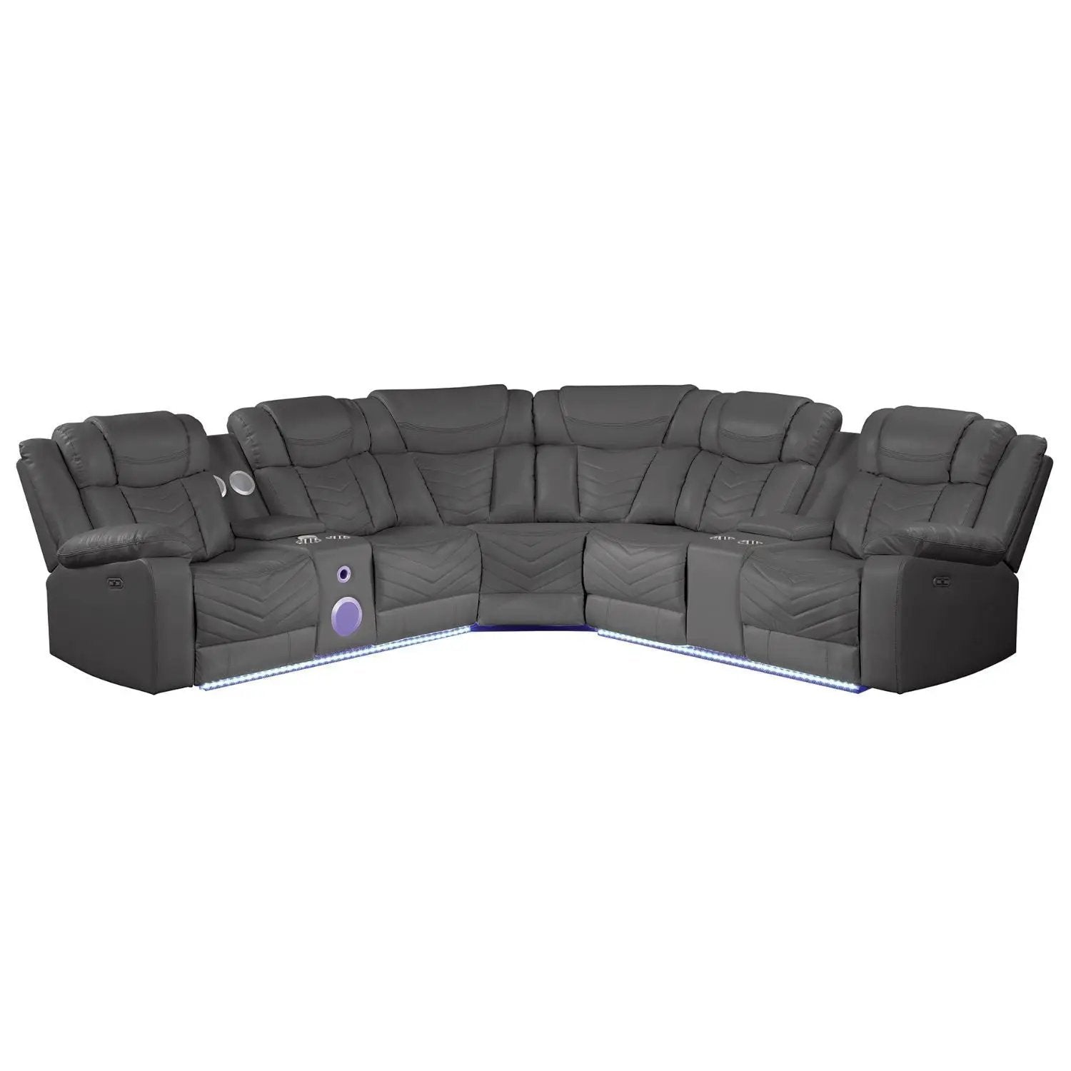 Challenger - Recliner Sectional Sofa, Built In USB, C Ports & Bluetooth by HouseOfZazla
