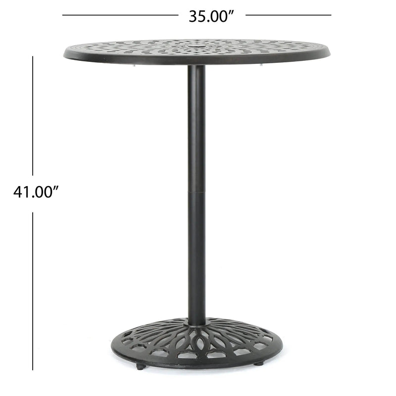 Elegant Cast Aluminum Round Bar Table With Romantic Filigree Design - Copper by HouseOfZazla