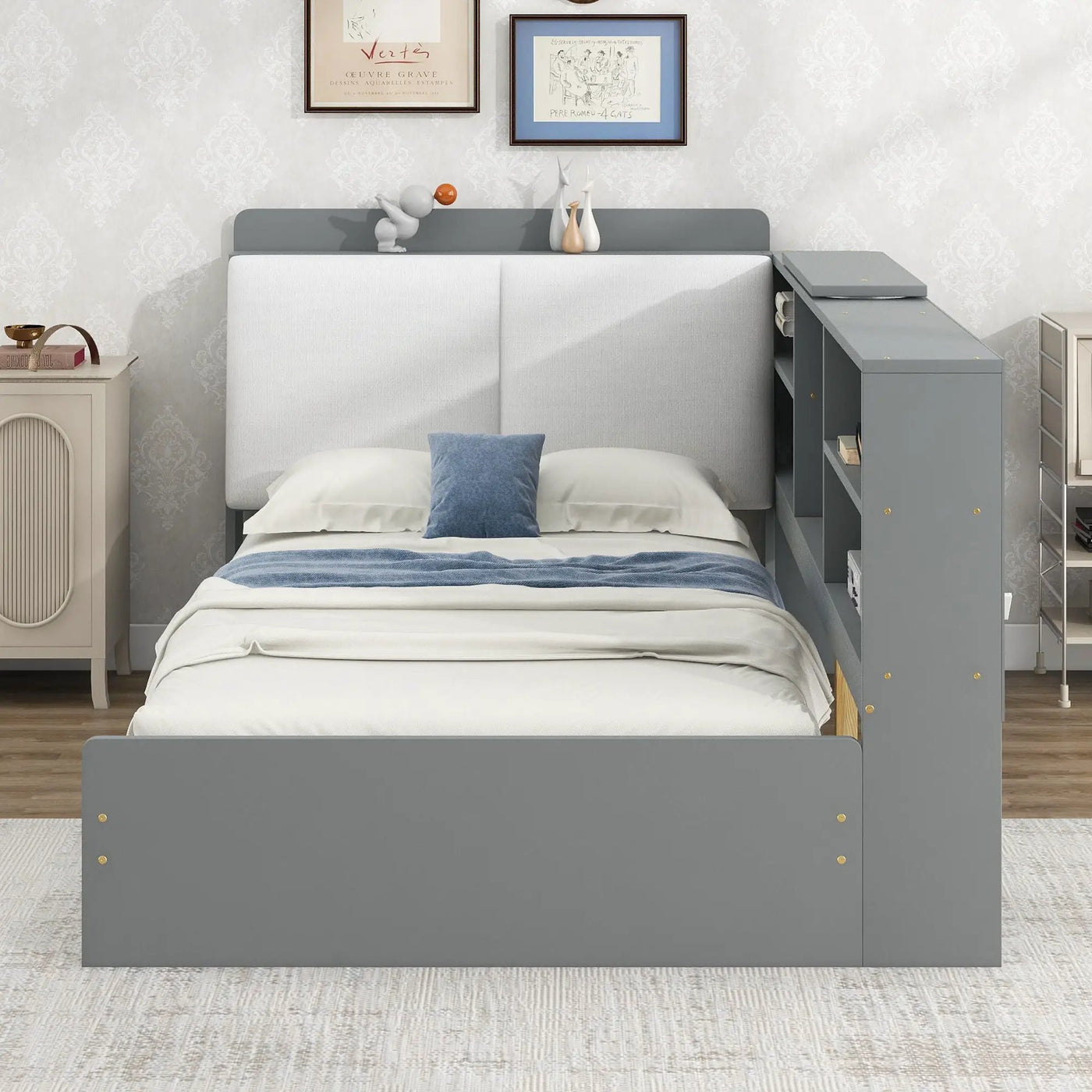 Platform Bed With Storage Headboard, Shelves And 2 Drawers by HouseOfZazla