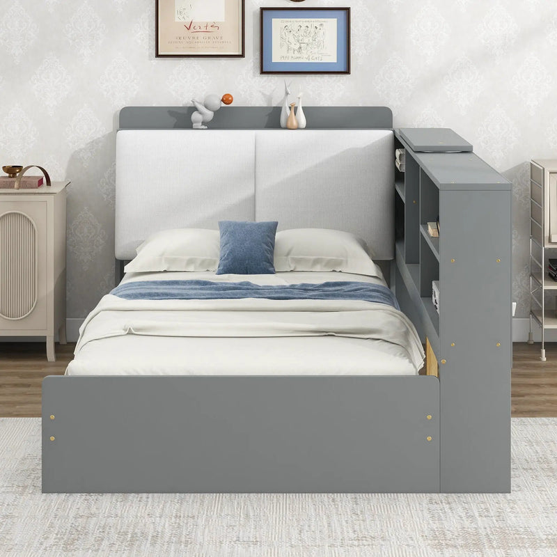 Platform Bed With Storage Headboard, Shelves And 2 Drawers by Unique Piece Furniture