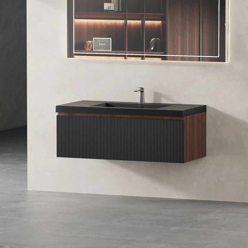 42" Floating Bathroom Vanity with Sink and Striped Storage Cabinet by HouseOfZazla