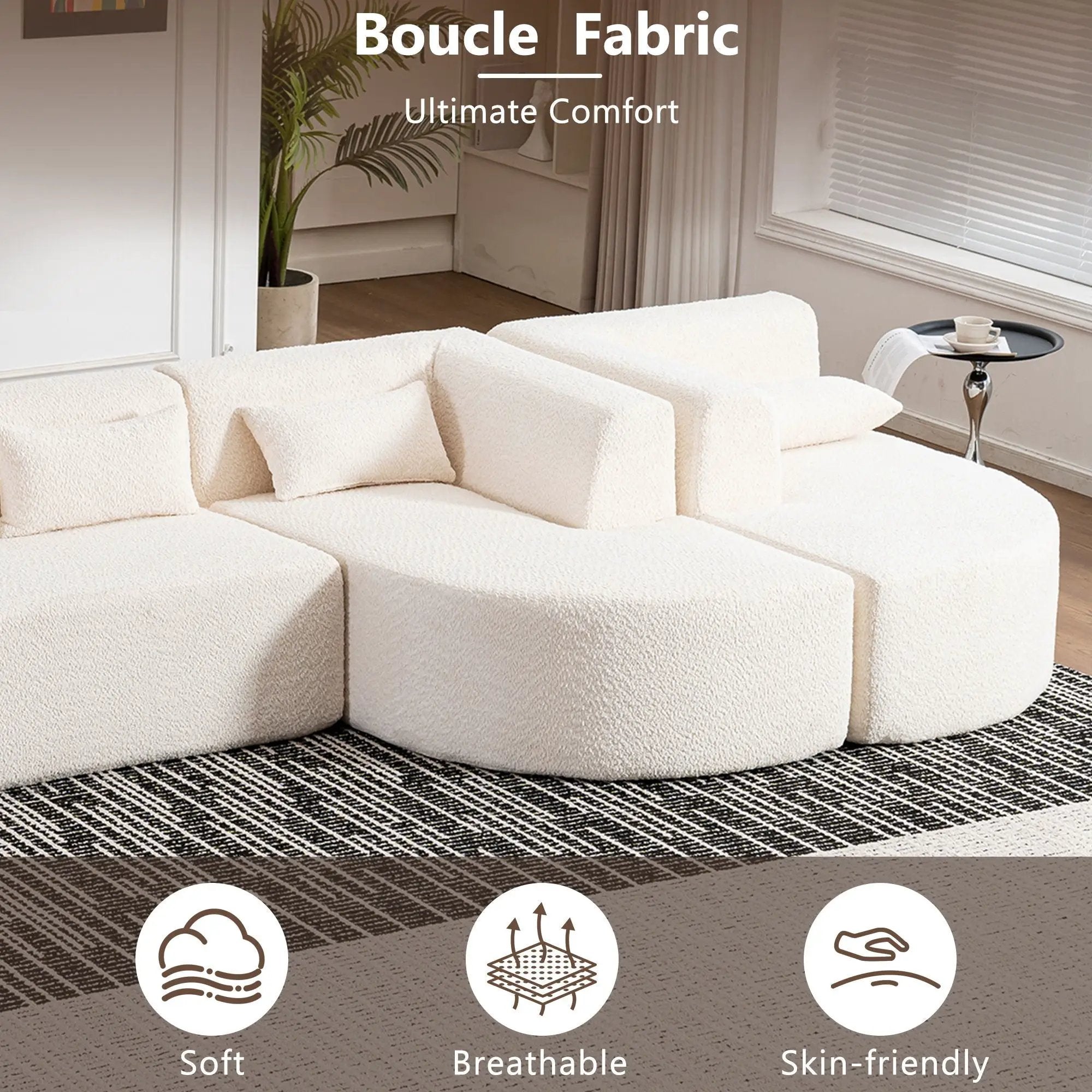 Upholstered Sofa Free Combined Sofa Couch With 2 Chaise Lounge And Five Back Pillows For Living Room by Unique Piece Furniture