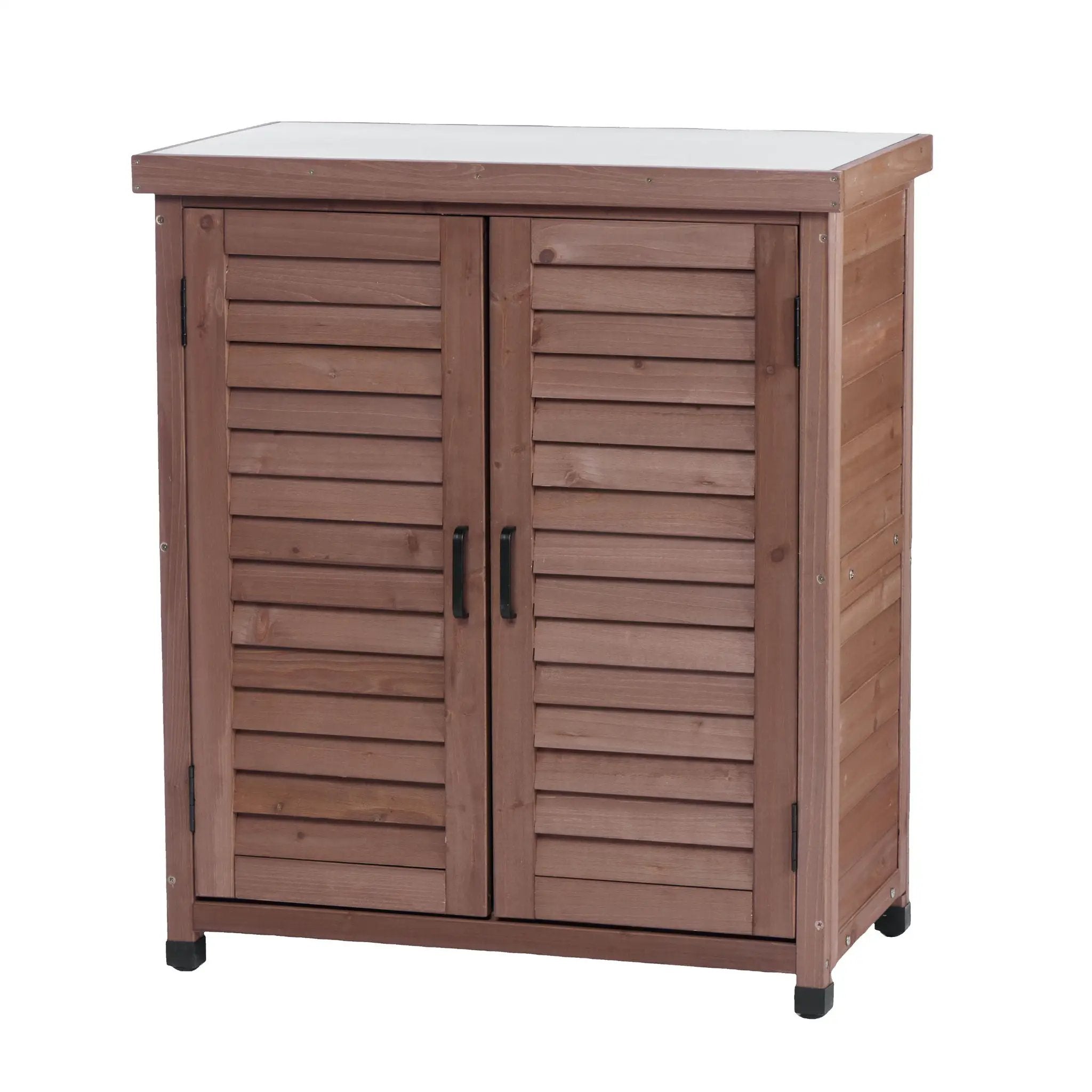 Potting Bench With Storage Cabinet And Metal Table Top For Outdoor by Unique Piece Furniture
