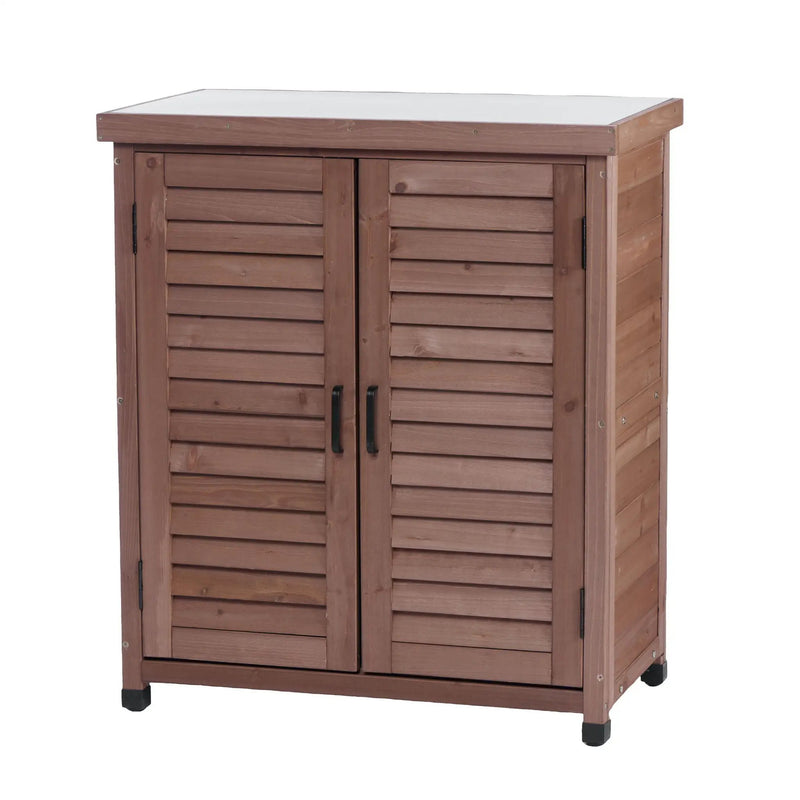 Potting Bench With Storage Cabinet And Metal Table Top For Outdoor by Unique Piece Furniture