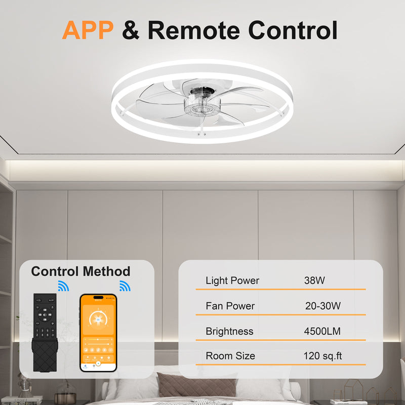 23.6 Inch Ceiling Fan with Light, Quiet DC Motor, Dimmable 3-Color LED by HouseOfZazla