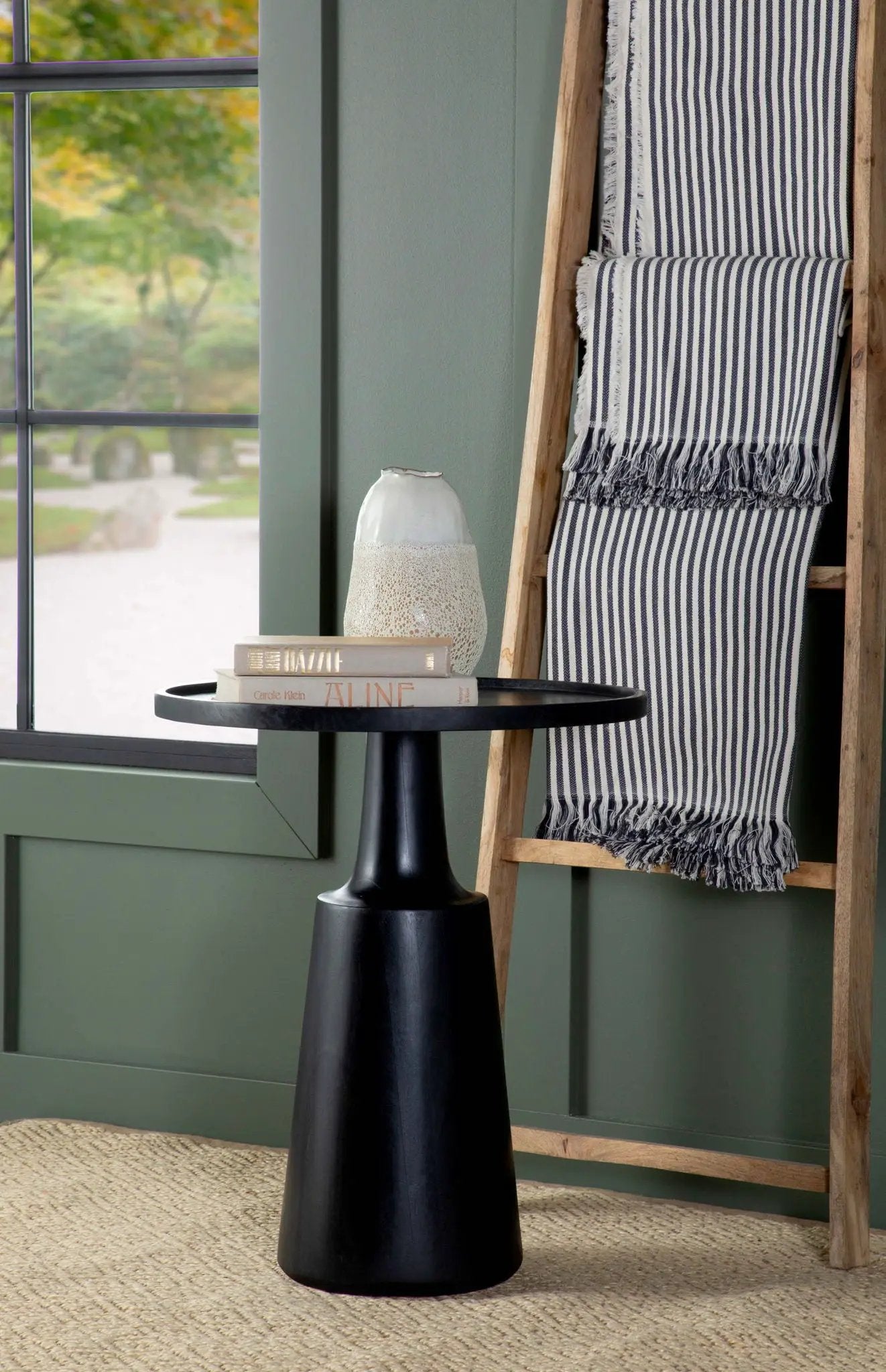 Ixia Round Solid Mango Wood Accent Side Table Black Stain by Unique Piece Furniture