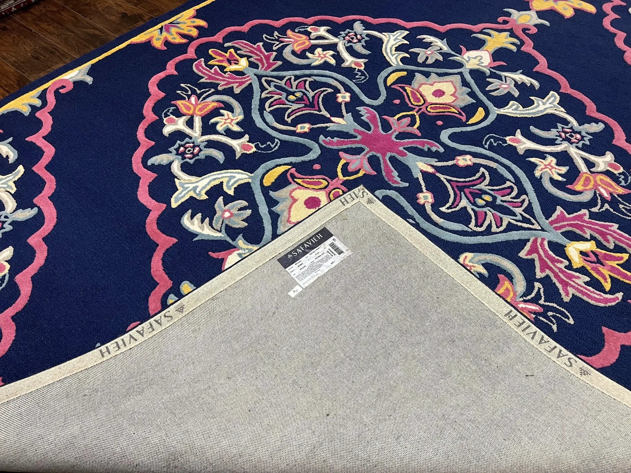 Safavieh Rug 8x10 Belagio Collection, Navy Blue Pink Yellow, Power-Loomed Wool Carpet, Floral Area Rug, Modern Rug, Room Sized 8 x 10 ft Rug by Jewel Rugs