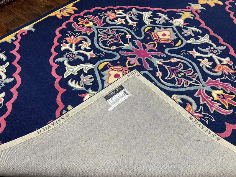 Safavieh Rug 8x10 Belagio Collection, Navy Blue Pink Yellow, Power-Loomed Wool Carpet, Floral Area Rug, Modern Rug, Room Sized 8 x 10 ft Rug by Jewel Rugs